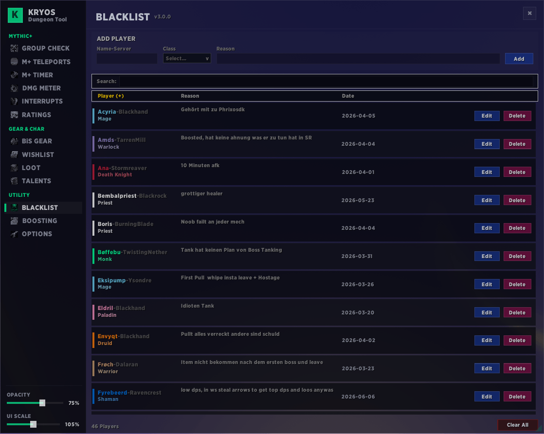 Your community blacklist, with reasons